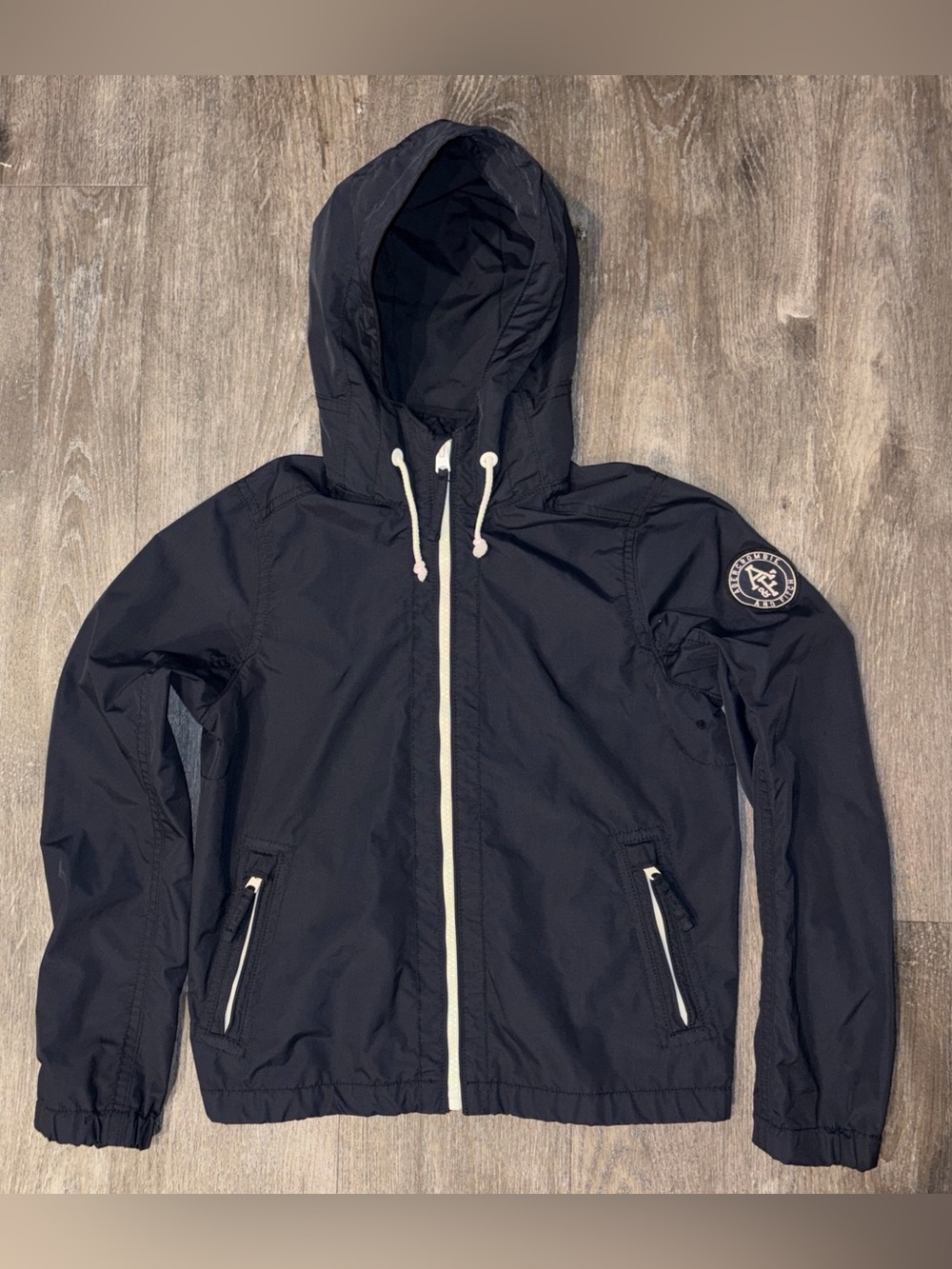 Abercrombie & Fitch Navy Hooded Windbreaker with White Trim xl